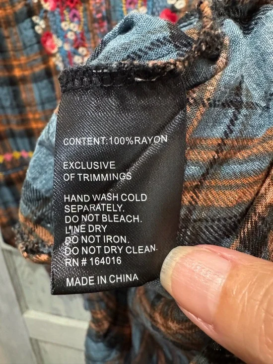 Calessa Embroidered Top Tunic XL rolled sleeve pockets - Picture 7 of 10